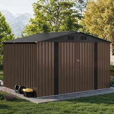 Reinforced Metal Storage Shed 10x8ft All-Weather Garden Tool Cabin w/o FloorBase
