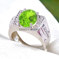 Peridot Oval Cut Gemstone With 925 Sterling Silver Ring For Men's #A462