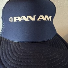 Vintage Pan Am Airlines Employee Trucker Hat Dark Blue W White Logo Snap Back