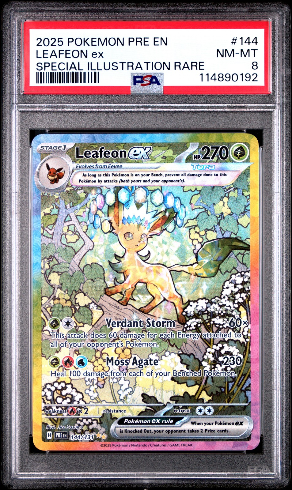 2025 POKEMON PRE EN-PRISMATIC EVOLUTIONS #144 LEAFEON EX PSA 8