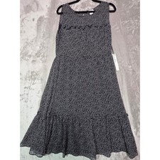 Nicole Miller New York Black White Abstract Print Sleeveless Midi Dress Size 16