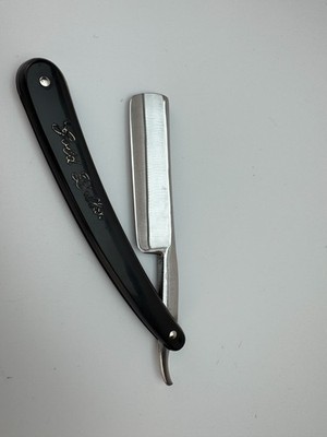 Vintage Gold Dollar Straight Razor, Black Handle Barber Shaving Tool. R-24