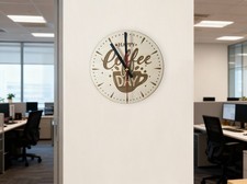 Wooden Wall Clock Happy Coffee Day, Clock To Kitchen Office