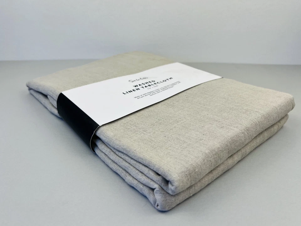 Sur La Table Washed Linen Tablecloth 70x108 Neutral Belgian Flax Handcrafted New - Image 2 of 4