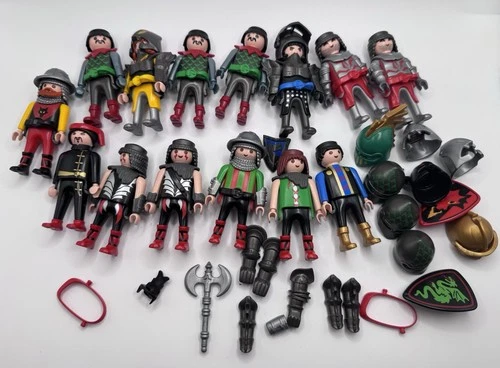 Vintage Playmobil Medieval Knights Figure Lot - 14 Figures, Wolf & Dragon Knight