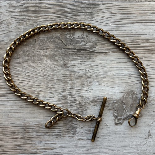 Vintage Albert Pocket Watch Chain T Bar w/ Swivel Clasp Gold Tone