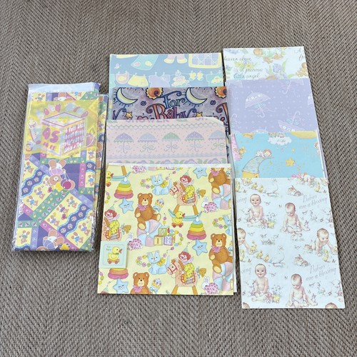 Lot of Vintage Baby Shower Wrapping Paper Gift Wrap Sheets Crafts Scrapbooking