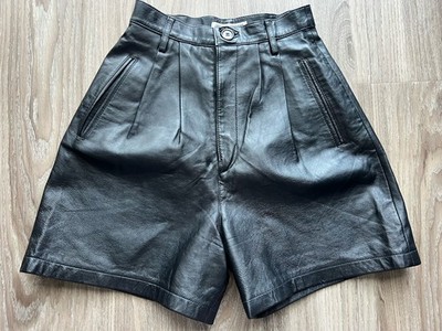 GUESS by GEORGES MARCIANO Retro Vintage 100% LEATHER Pleated High Riss Shorts XS