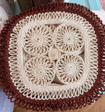 Rafia Jute Boho Placemats Trivet Table Runner Doily Set Brown Cream