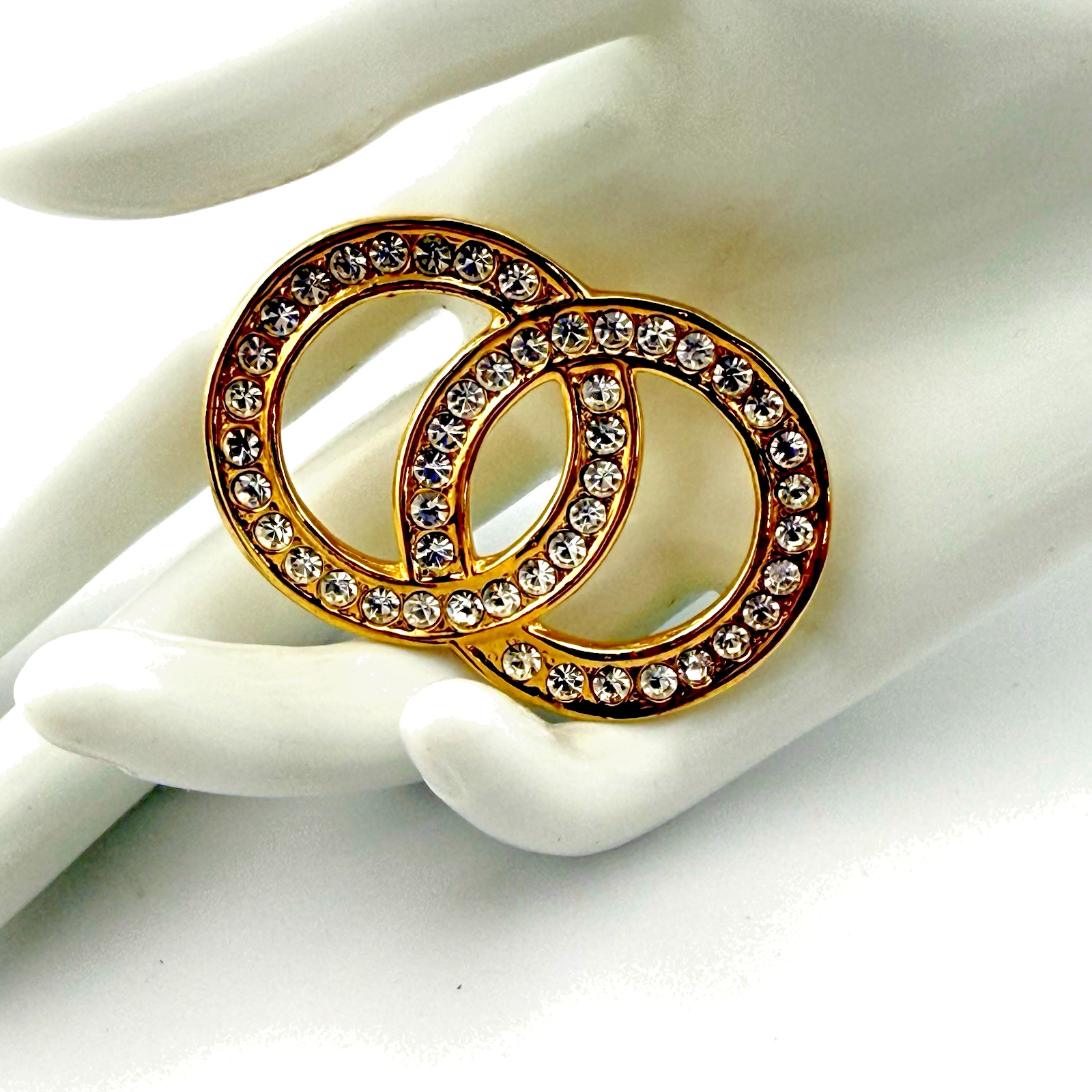 Rhinestone Infinity Link Double Circle Brooch Gol… - image 10