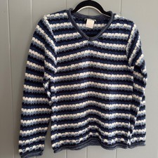 Womens M Navy White Blue Striped Knit Sweater USA Made Coastal Preppy Retro Top