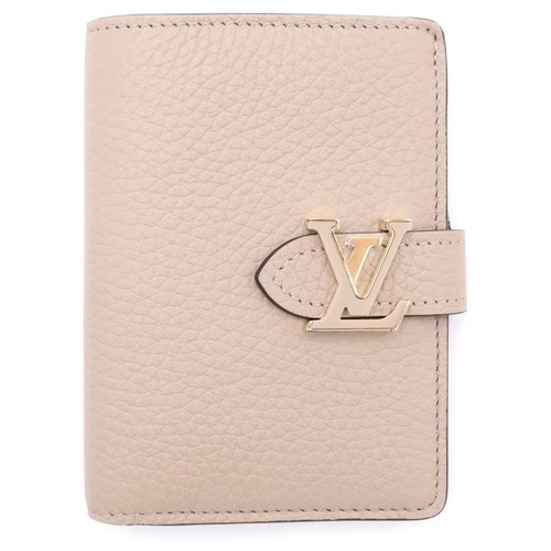 Louis Vuitton LV Vertical Trillon Leather Compact Wallet Bifold Gold Used e48744