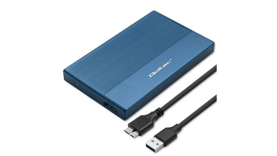 Boîtier de disque dur 52276 2 5" PnP SATA III USB 3.0 aluminium bleu QOLTEC