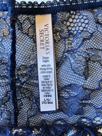 Victoria's Secret Dream Angels Floral Lace Demi Bra Set Blue/Gold 36DDD