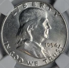 1954 FRANKLIN 50c - ORIGINAL BAG FRAGMENT IN SLAB - MS63 - NGC