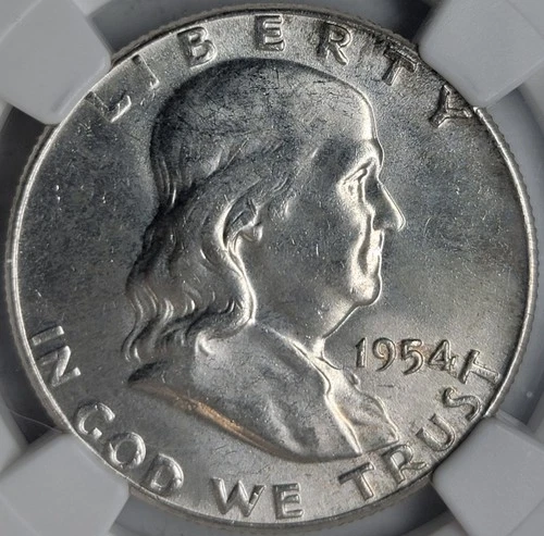 1954 FRANKLIN 50c - ORIGINAL BAG FRAGMENT IN SLAB - MS63 - NGC
