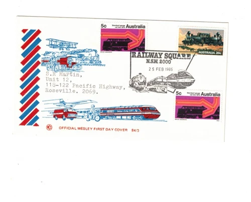 Australia 1985 RAILWAY FDC on WCS Cover,cds RAILWAY SQUARE NSW