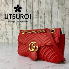 GUCCI GG Marmont Quilting Medium Crossbody Shoulder Bag Red Auth  Condition:S  