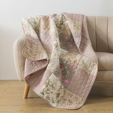 Cotton Quilted Throw Blanket, 50" x 60" Floral Farmhouse Patchwork Quilt, Sha...