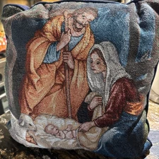 VTG 2002 Mohawk Home Tapestry Throw Pillow Nativity Scene 16x15" Christmas Decor