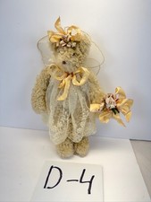 Vintage The Hen In The Holly Angel Teddy Bear Lace Dress Floral Bouquet USA Made