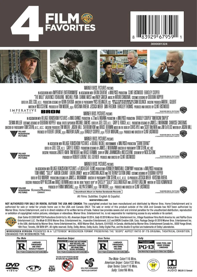 American Sniper / Gran Torino / Sully / The Mule DVD  NEW Foto 3 de 3