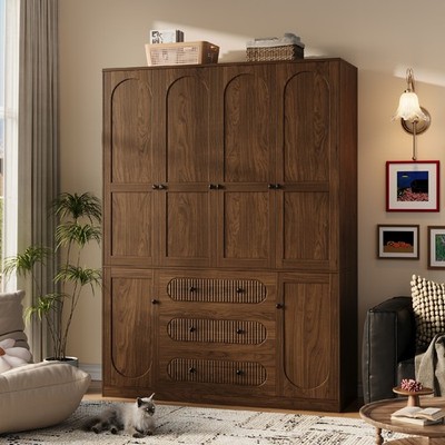 Armoire Wardrobe Closet with Drawers: 72'' Tall 6 Doors Armoire Wardrobe Closet