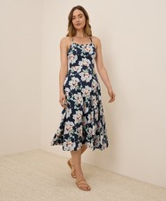 Pact Women's Fit Flare Midi Dress Fresh Flora Midnight Blue X-Small Regular