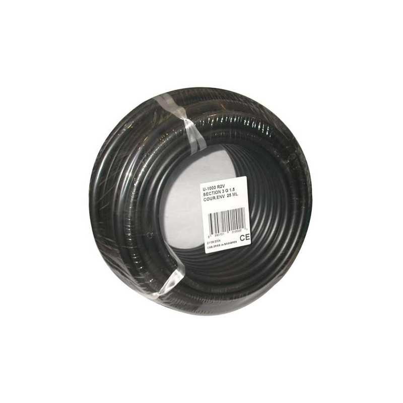 Câble rigide R2V 3G2.5 noir de 10m Electraline pour installation électrique