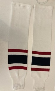 Ice Hockey White Blue Red Striped Knit Socks 33 Inch Length