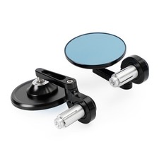 3" CNC Round Handlebar End Mirror, Shrot Arm, Black, 7/8"-1" BAR, Blue Glass US