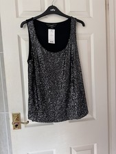 Lipsy Black Grey Silver Sequin Cami Vest Top Size 12 Brand NEW with Tags