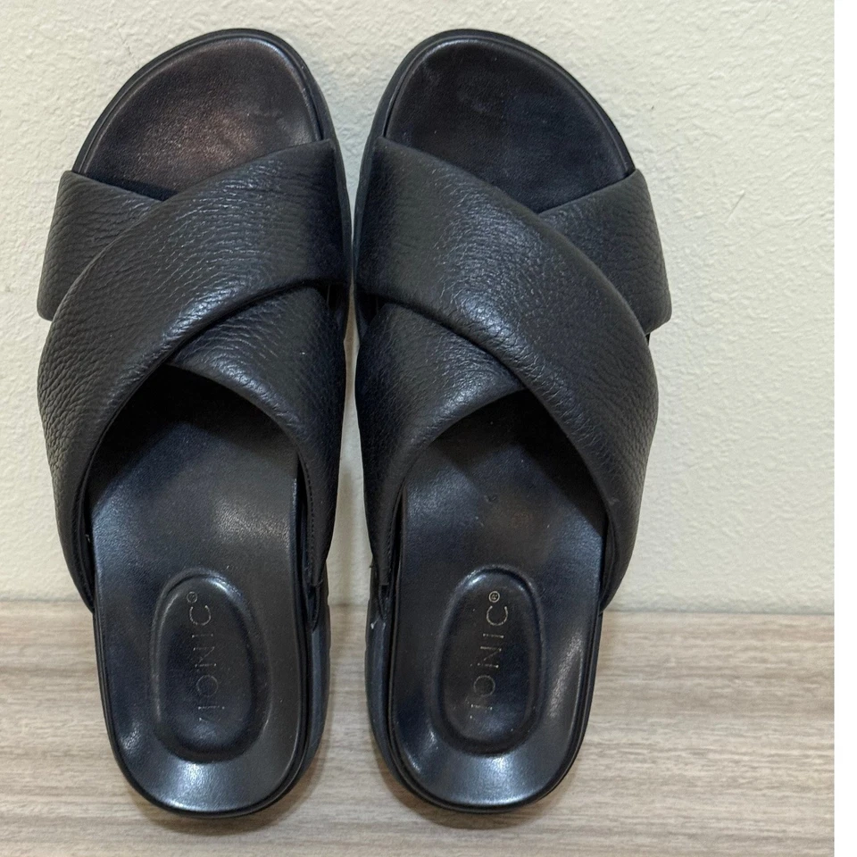 Vionic Sandals Women 8 Black Vesta Leather Criss Cross Platform Slide Comfort - Image 2 of 4