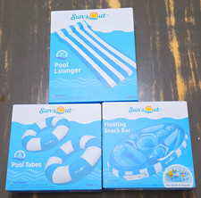 Sun's Out Pool Lounger Inflatable Set w/ 2 Pack Pool Tubes Snack Bar