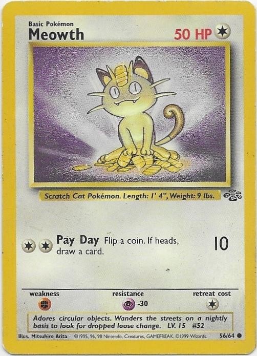 Meowth 56/64 Common Jungle Pokemon Unlimited Lightly Played
