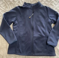 Med Couture Women’s Navy 8684 M Full Zip Scrub Jacket Mock Collar Front Pockets