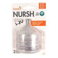 Boon Nursh Silicone Nipples MOM. BPA PVC 3 Pack 6 Month NEW/SEALED