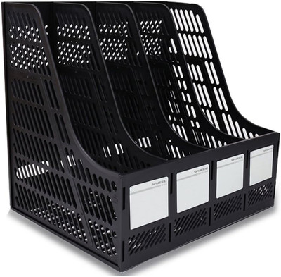 Vertical File Organizer, 4 Compartments Desktop Magazine Holder, Black