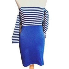Sabora Bodycon midi dress size Medium color block striped blue white