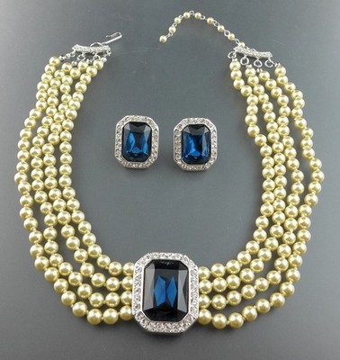 Kenneth Jay Lane KJL PRINCESS DIANA Iconic Pearl Sapphire Necklace
