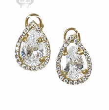 Hermosos aretes para dama de oro 10k con zirconia en forma de gota o pera