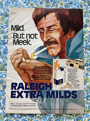 Vintage 1975 Raleigh Extra Mild Cigarettes Print Ad Mild Not Meek
