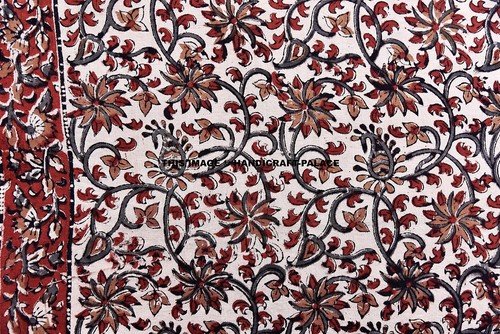 5 Yard Indian Hand Block Print Pure Cotton Fabric Sanganeri Running Fabric Beige - Picture 3 of 3