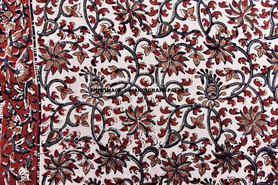 5 Yard Indian Hand Block Print Pure Cotton Fabric Sanganeri Running Fabric Beige - Image 3 of 3