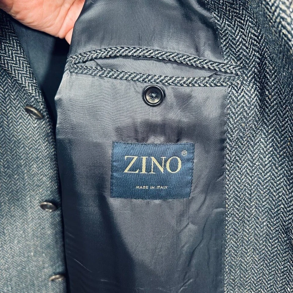 Chaqueta Blazer Zino Para Hombre Gris Negro Lana Seda Italia 3 Botones Espiga Talla 44 Foto 4 de 4