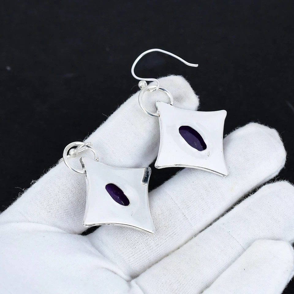 Ametista Gemma 925 Argento Sterling Mano Gioielli Orecchino Regalo per Lei - Immagine 3 di 4