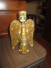 Vintage Paper Mache Angel Abelardo Ruiz Signed Mexico 1960's Big Eyes Candle