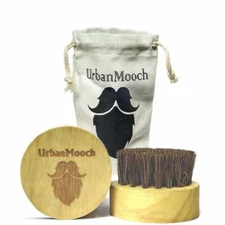 UrbanMooch 100% Boar Bristle Beard Brush with Wooden Handle Pocket /Compact Size