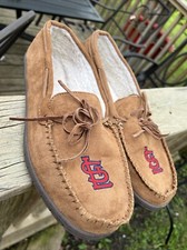 MLB Men's Tan Moccasin Slippers with Hard Rubber Sole