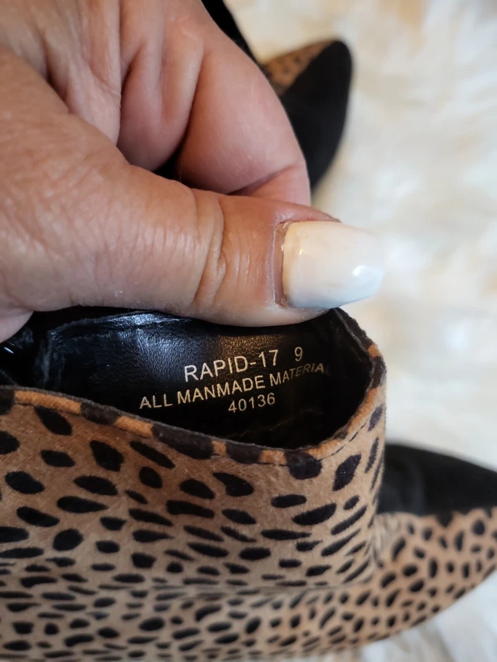 Botines de gamuza y tacón negros y leopardo para mujer talla 9  Foto 3 de 4